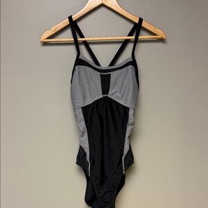 Athleta Black Gray Strappy One-Piece Swimsuit Size S
